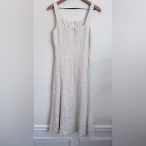 Luxely cream oatmeal midi dress square neck textured Linen blend capsule 6 NWT